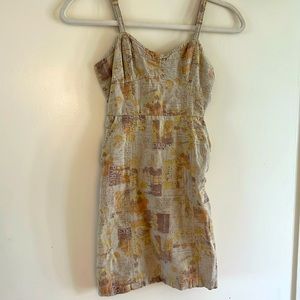 Urban outfitters XS linen printed corset style mini dress. Cut out back detail.